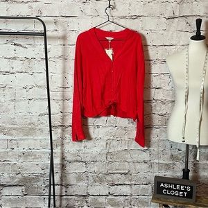 NWT Sim & Sam Women's Button Up Tied Front Hem Blouse - Size XL